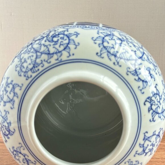 1950s Chinese Export Ginger Jar Style Vase Blue White Porcelain Longevity Symbol - Picture 6 of 7